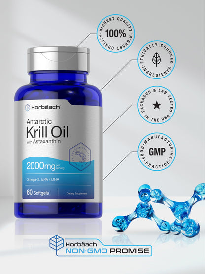 Horbäach Antarctic Krill Oil 2000mg | 60 Softgels | Omega-3 EPA/DHA