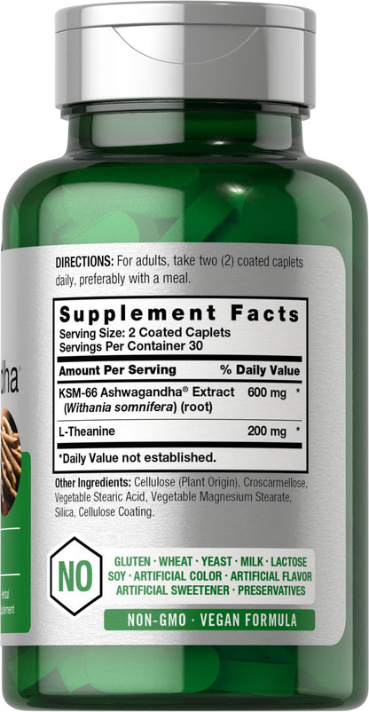 Horbäach KSM-66 Ashwagandha Caplets – 600mg | 60 Pills | L-Theanine | For Women & Men | Vegan, Non-GMO, Gluten Free | Pack of 2
