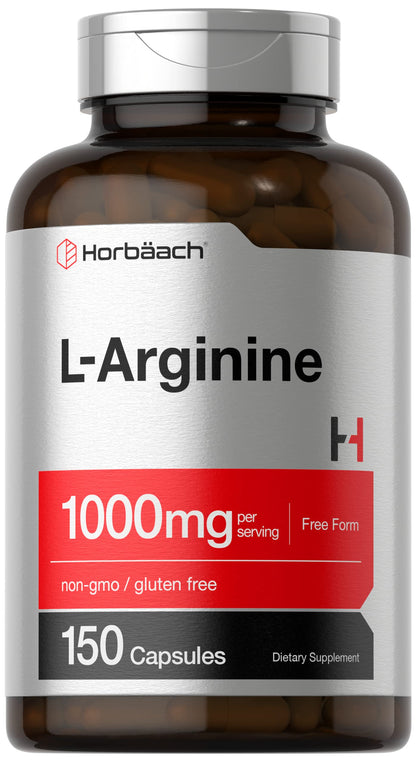 Horbäach L-Arginine 1000mg Capsules – Free-Form, Non-GMO & Gluten Free | 150 Powder Pills