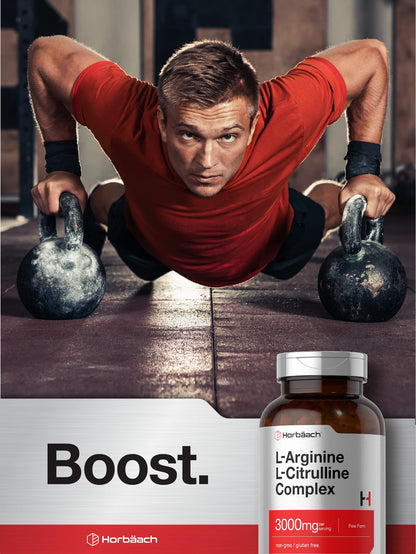 Horbäach L-Arginine L-Citrulline Complex | 3000 mg per Serving | 250 Capsules | Non-GMO, Gluten Free