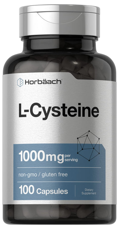 Horbäach L-Cysteine 1000mg – 100 Powder Capsules | Non-GMO, Gluten Free