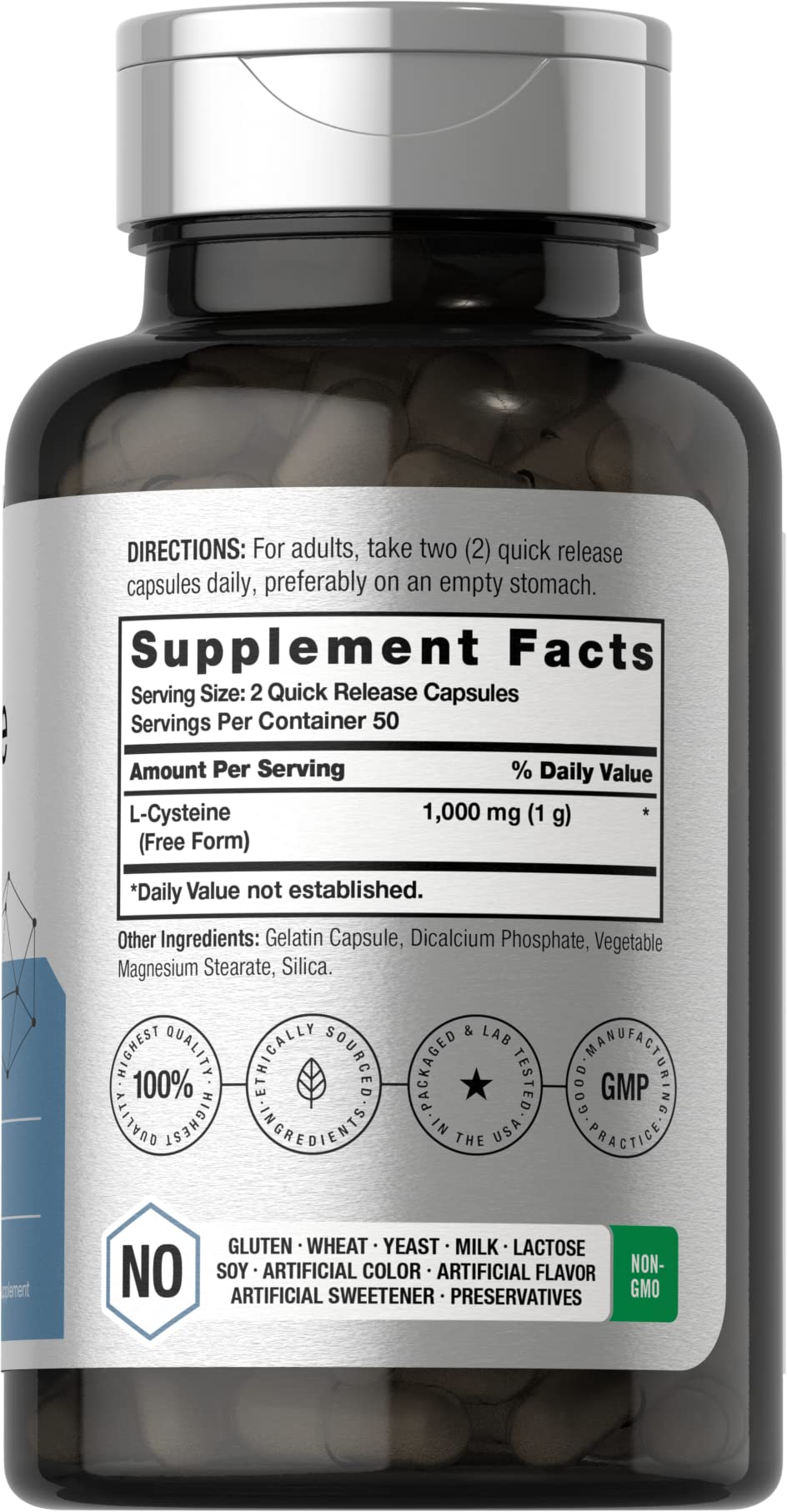 Horbäach L-Cysteine 1000mg – 100 Powder Capsules | Non-GMO, Gluten Free