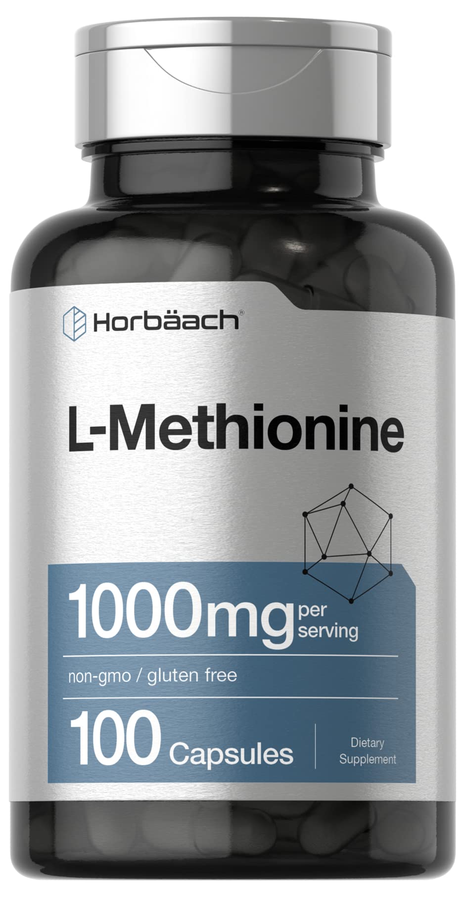 Horbäach L-Methionine 1000mg – 100 Capsules – Non-GMO, Gluten Free | Free Form Supplement