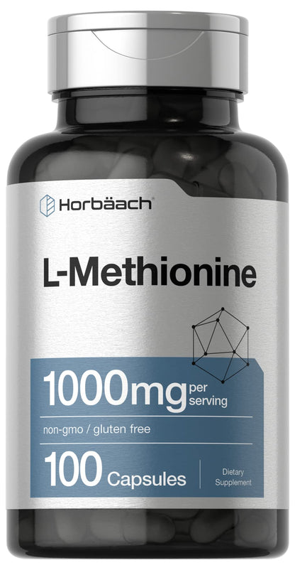 Horbäach L-Methionine 1000mg – 100 Capsules – Non-GMO, Gluten Free | Free Form Supplement