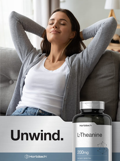 Horbäach L Theanine | 200mg | 400 Capsules | Value Size | Non-GMO, Gluten Free Supplement