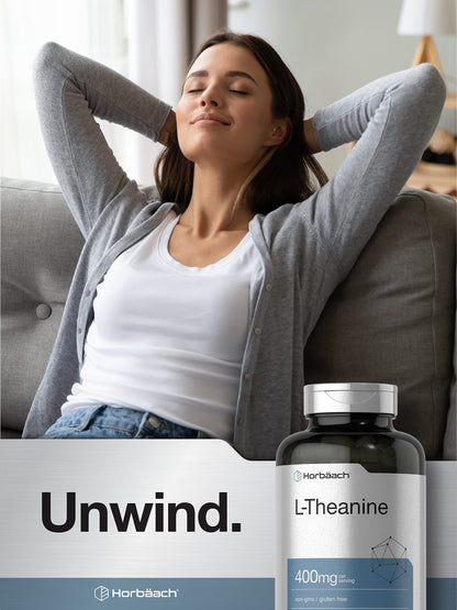 Horbäach L-Theanine 400mg | 400 Capsules | High Potency Supplement | Non-GMO & Gluten Free