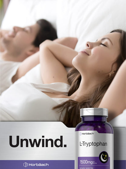 Horbäach L-Tryptophan 1500mg Capsules | 240 Count | Nighttime Formula | Non-GMO, Gluten Free