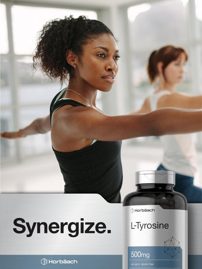 Horbäach L-Tyrosine Supplement | 500mg | 200 Capsules | Free Form | Non-GMO, Gluten Free