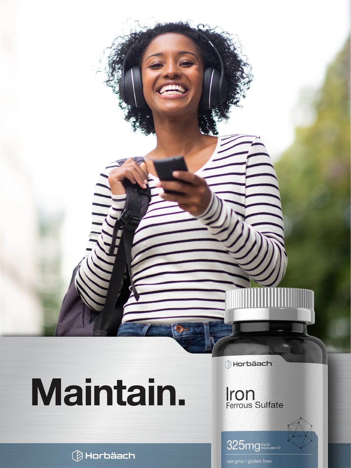 Horbäach Iron Ferrous Sulfate 325mg – 180 Count | Vegetarian, Non-GMO & Gluten Free