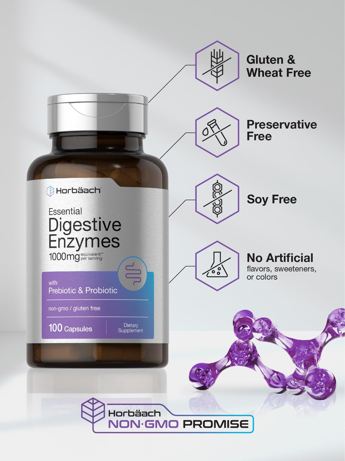 Horbäach Essential Digestive Enzymes – 100 Capsules | Non-GMO & Gluten Free