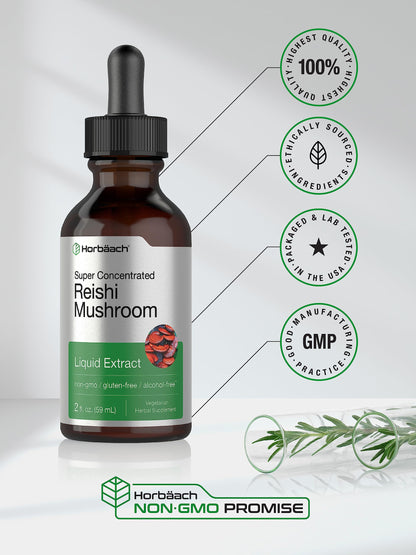 Horbäach Reishi Mushroom Extract Tincture – 2 Oz | Ganoderma Lucidum | Vegetarian, Alcohol Free, Non-GMO, Gluten Free
