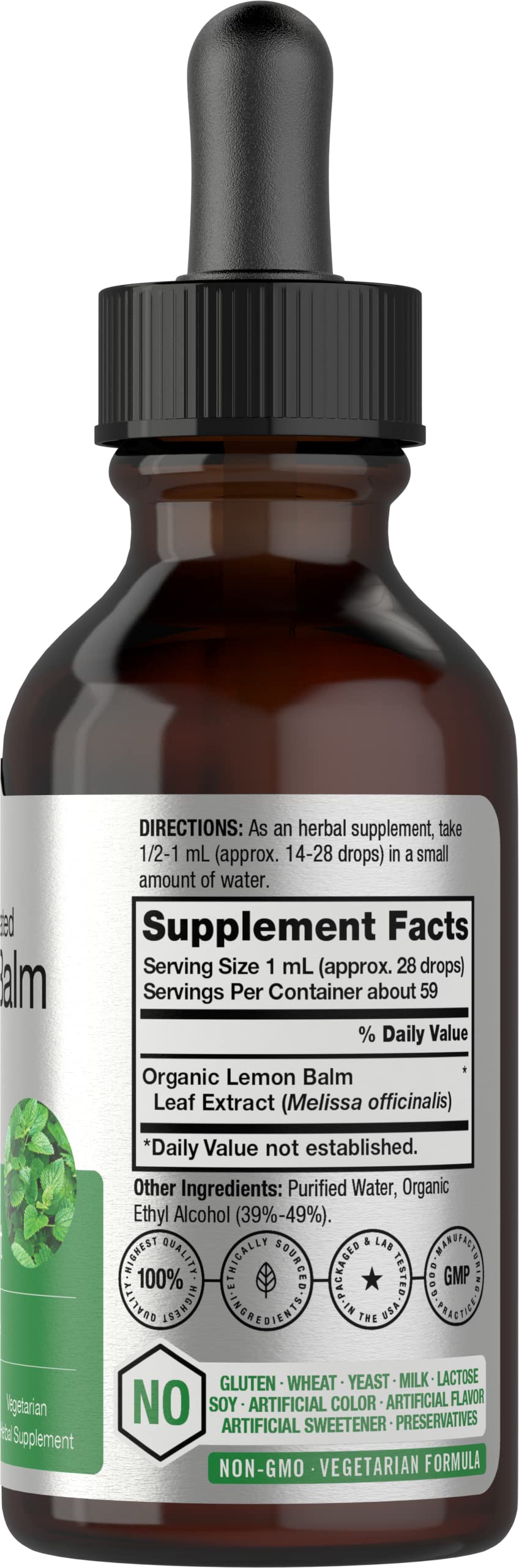 Horbäach Lemon Balm Tincture - 2 fl oz | Vegetarian Liquid Extract | Gluten Free & Non-GMO