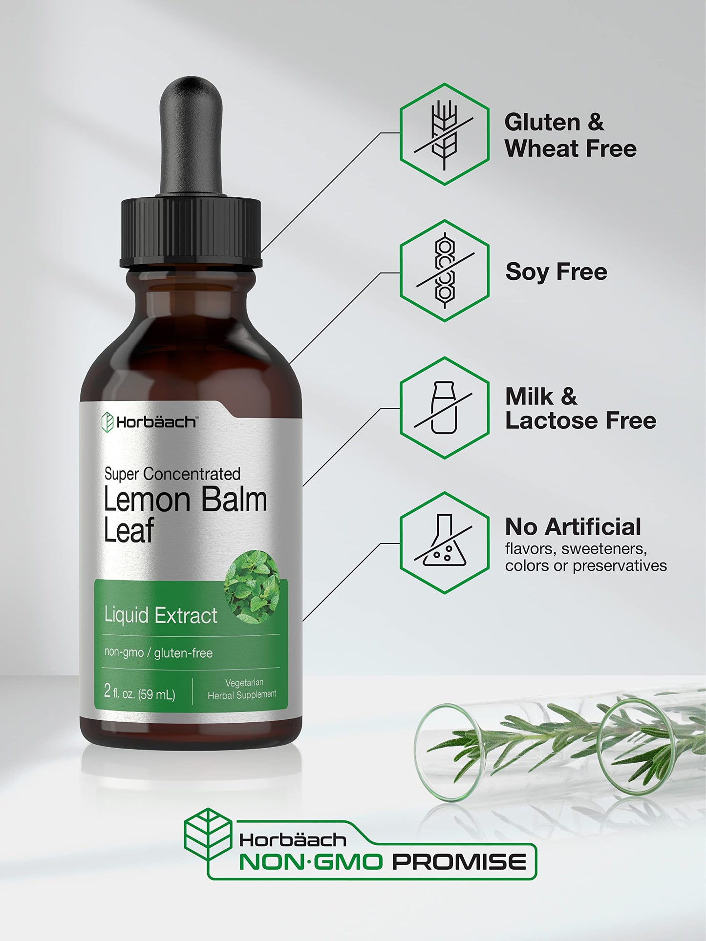 Horbäach Lemon Balm Tincture - 2 fl oz | Vegetarian Liquid Extract | Gluten Free & Non-GMO