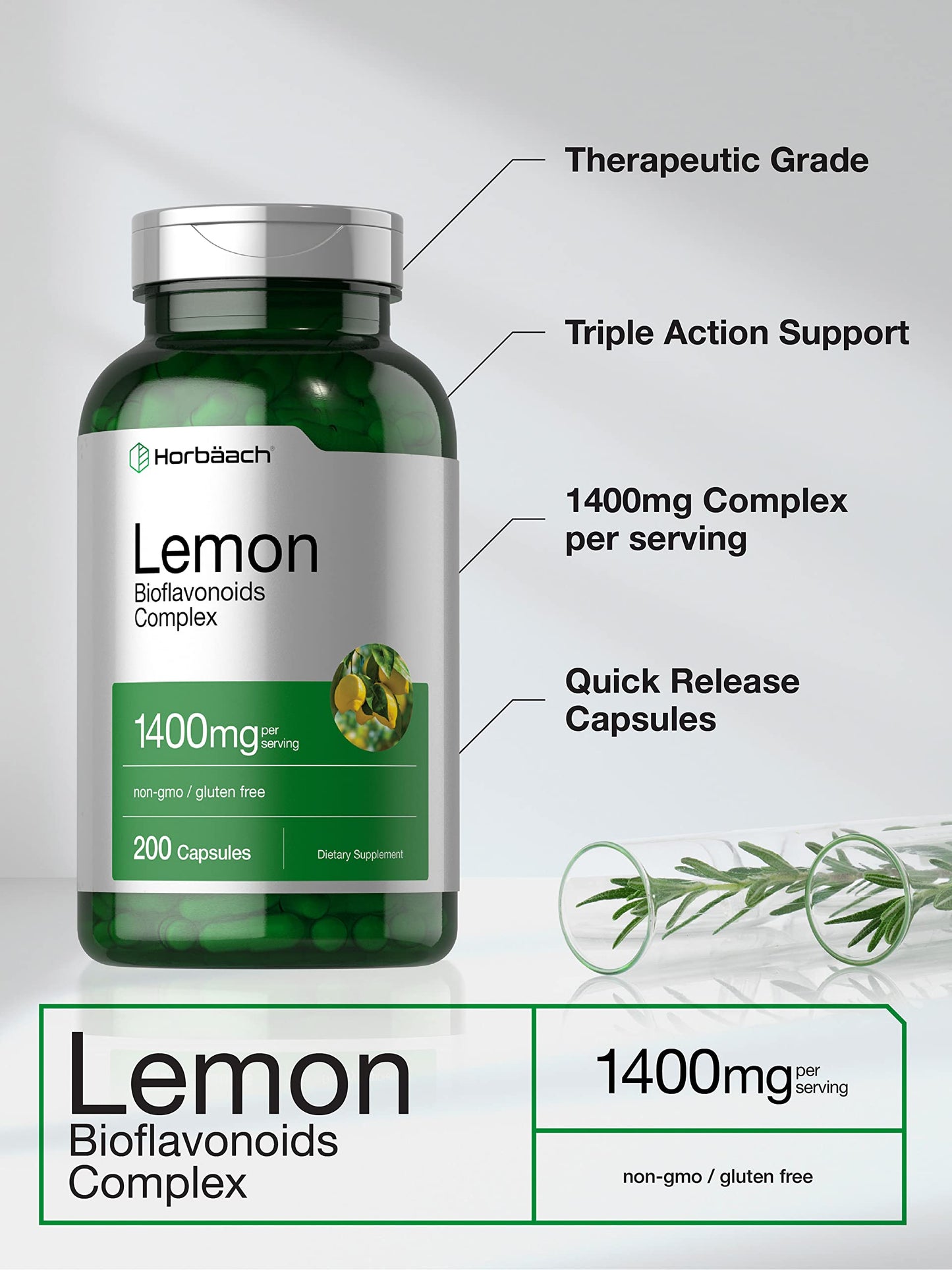 Horbäach Lemon Bioflavonoids 1400 mg – 200 Capsules | Non-GMO, Gluten Free