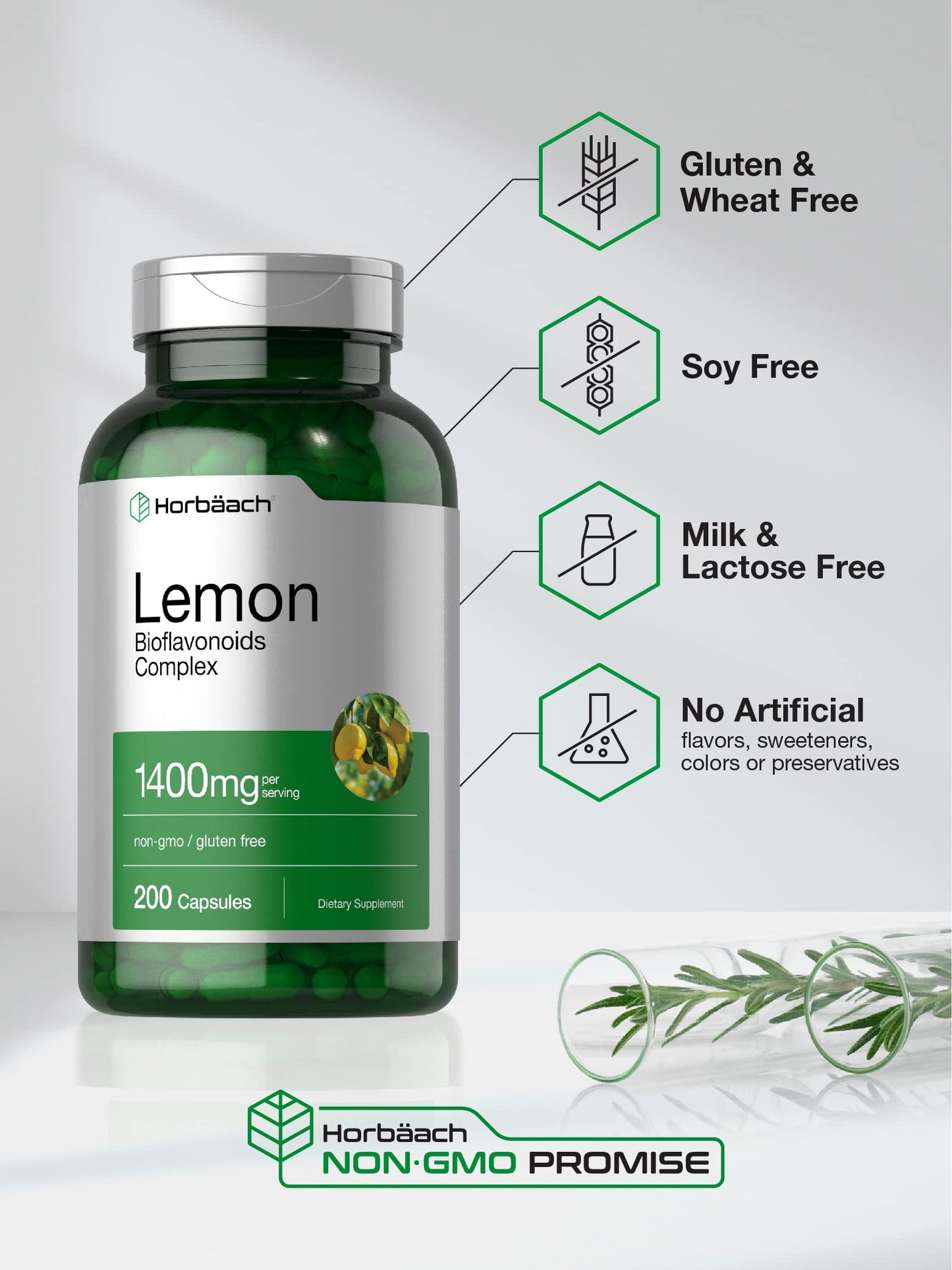 Horbäach Lemon Bioflavonoids 1400 mg – 200 Capsules | Non-GMO, Gluten Free