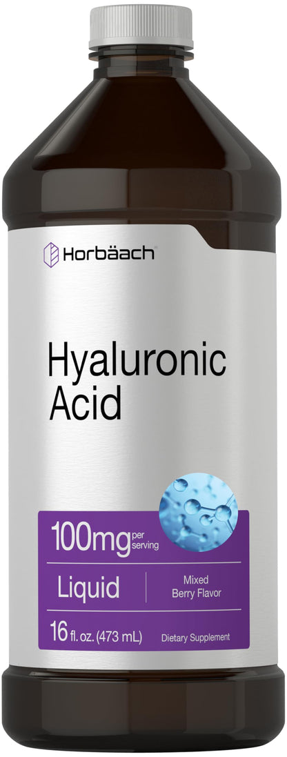 Horbäach Liquid Hyaluronic Acid Supplement – 100 mg, 16 oz, Mixed Berry, Non-GMO & Gluten Free