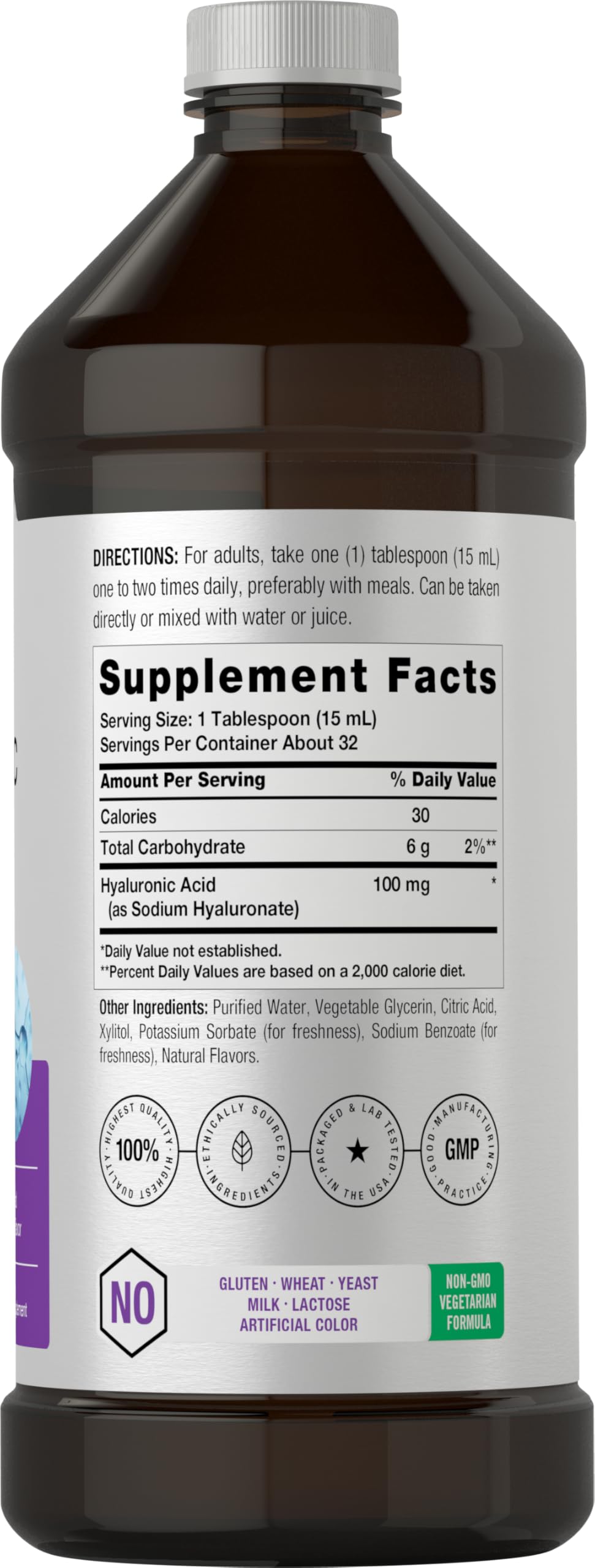 Horbäach Liquid Hyaluronic Acid Supplement – 100 mg, 16 oz, Mixed Berry, Non-GMO & Gluten Free
