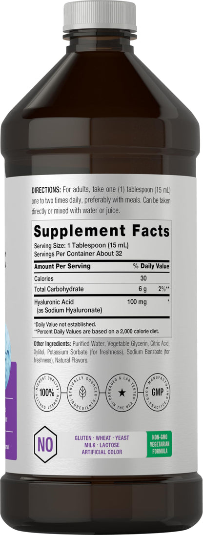 Horbäach Liquid Hyaluronic Acid Supplement – 100 mg, 16 oz, Mixed Berry, Non-GMO & Gluten Free