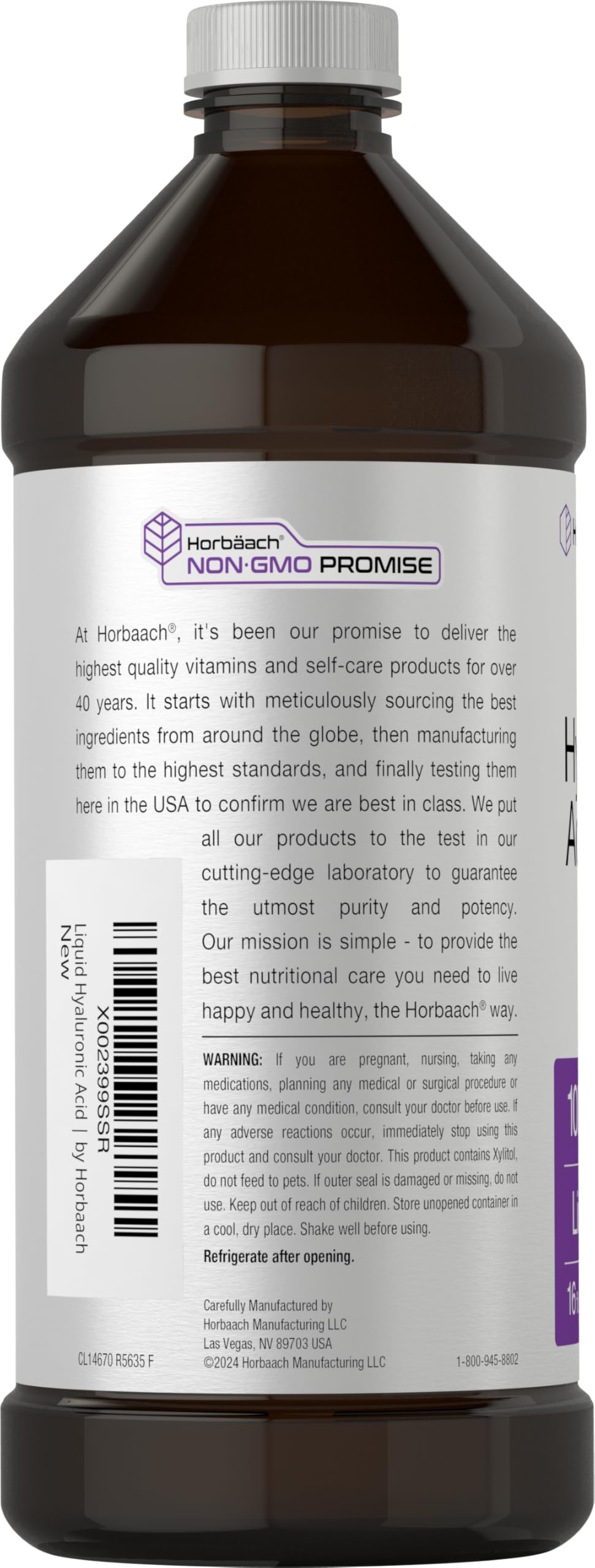 Horbäach Liquid Hyaluronic Acid Supplement – 100 mg, 16 oz, Mixed Berry, Non-GMO & Gluten Free