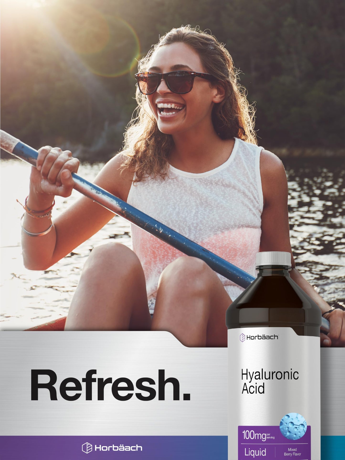 Horbäach Liquid Hyaluronic Acid Supplement – 100 mg, 16 oz, Mixed Berry, Non-GMO & Gluten Free