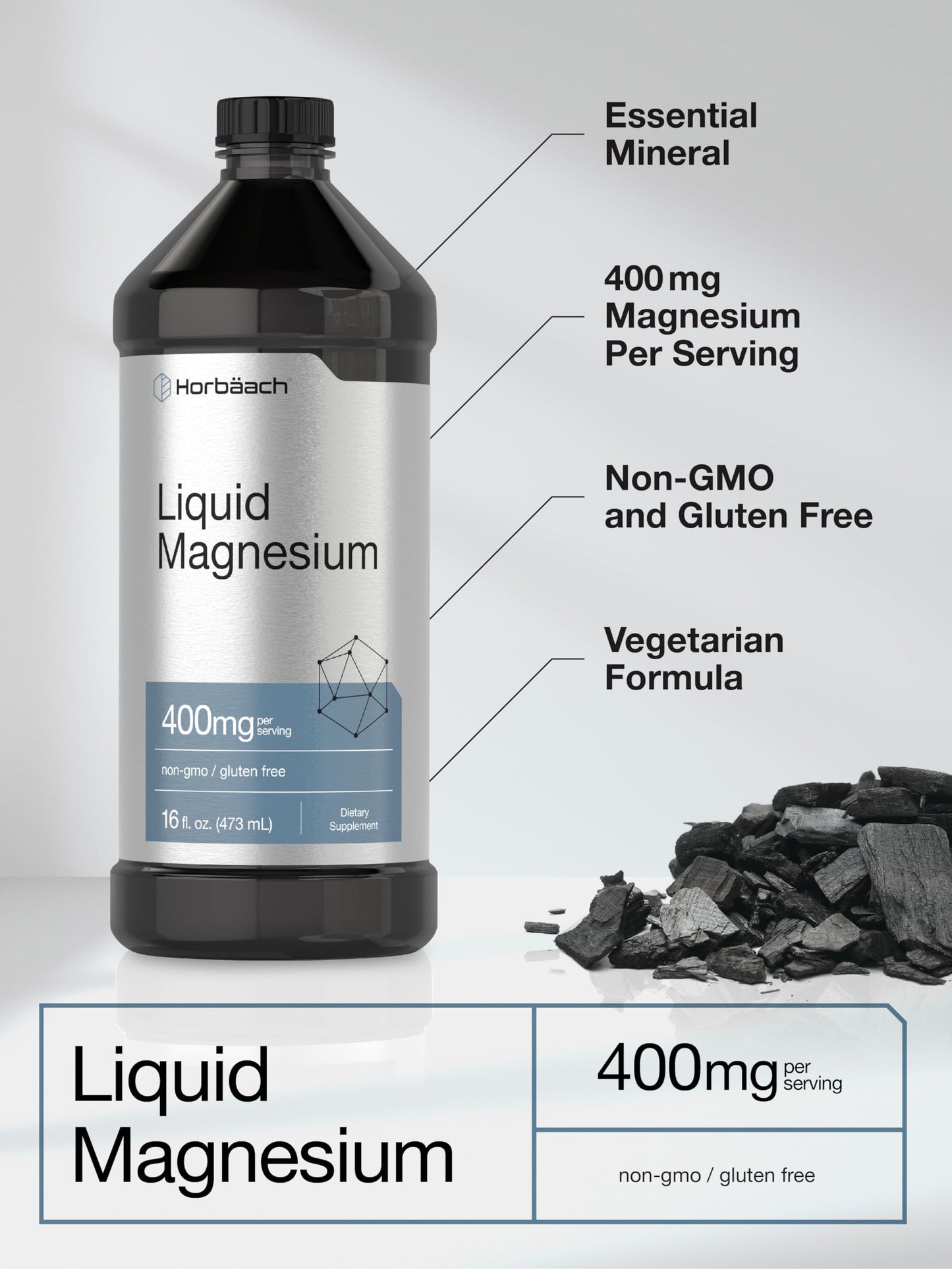Horbaach Liquid Magnesium 16 fl oz | Vital Trace Minerals Complex | Vegetarian, Non-GMO & Gluten Free