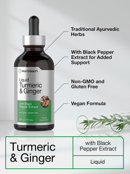 Horbaach Turmeric & Ginger Drops – 4 oz | Black Pepper Extract | Vegan & Gluten Free