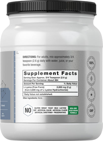 Horbäach L-Lysine Powder 2.2 lbs - Unflavored Free Form, Vegetarian, Non-GMO, Gluten Free Formula