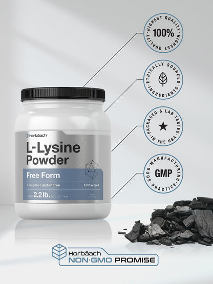 Horbäach L-Lysine Powder 2.2 lbs - Unflavored Free Form, Vegetarian, Non-GMO, Gluten Free Formula
