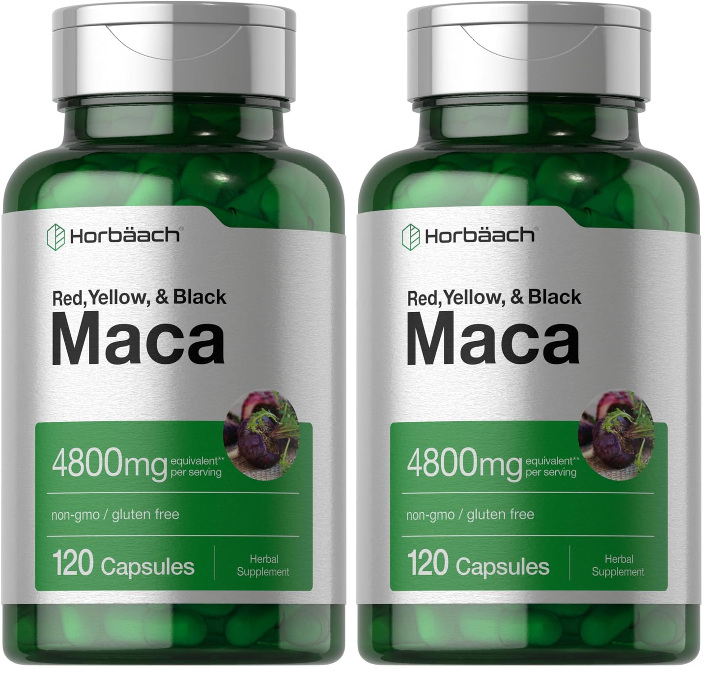 Horbäach Maca Root Capsules for Men and Women | 120 Pills | High Potency Extract | Non-GMO and Gluten Free Formula (Pack of 2)
