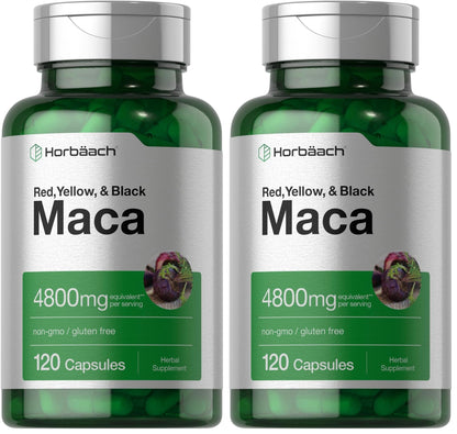 Horbäach Maca Root Capsules for Men and Women | 120 Pills | High Potency Extract | Non-GMO and Gluten Free Formula (Pack of 2)