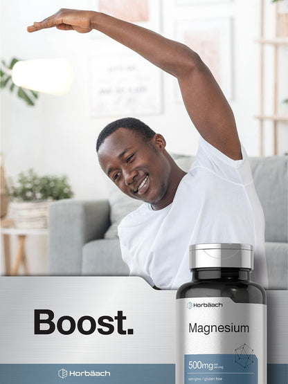 Horbäach Magnesium 500mg | 180 Caplets | Vegetarian, Gluten Free, Non-GMO