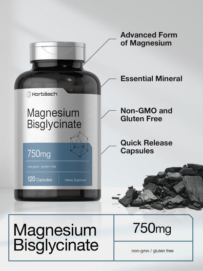 Horbäach Magnesium Bisglycinate 750mg - 120 Capsules | Non-GMO & Gluten Free