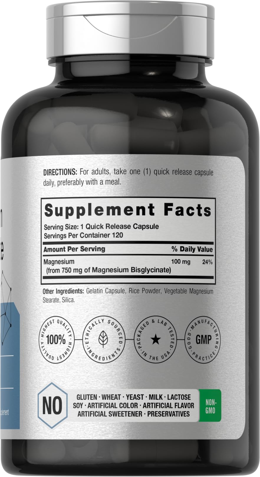 Horbäach Magnesium Bisglycinate 750mg - 120 Capsules | Non-GMO & Gluten Free
