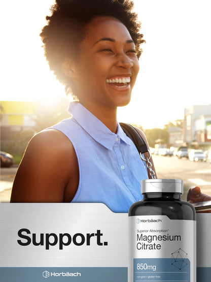 Horbäach Magnesium Citrate 850mg | 120 Softgels | Superior Absorption | Non-GMO