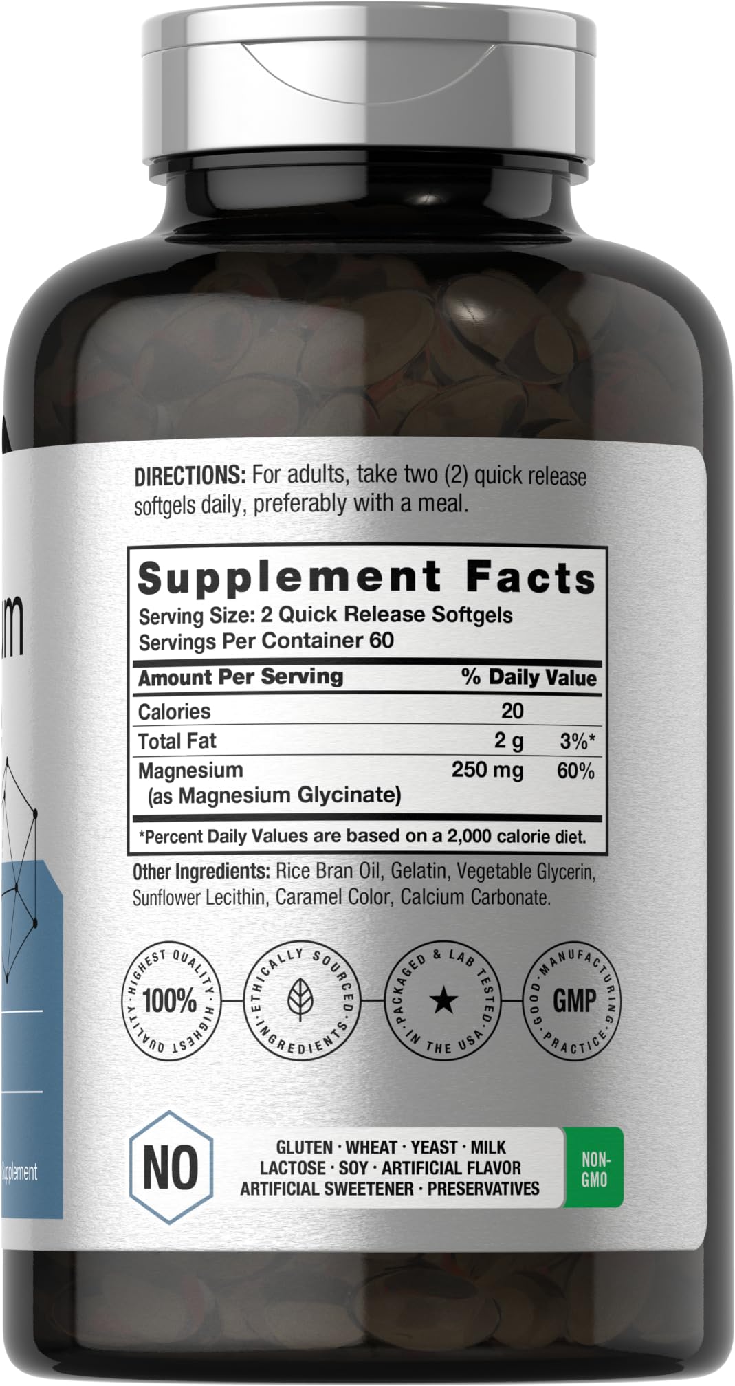 Horbäach Magnesium Glycinate | 250 mg | 120 Softgels | Non-GMO & Gluten Free