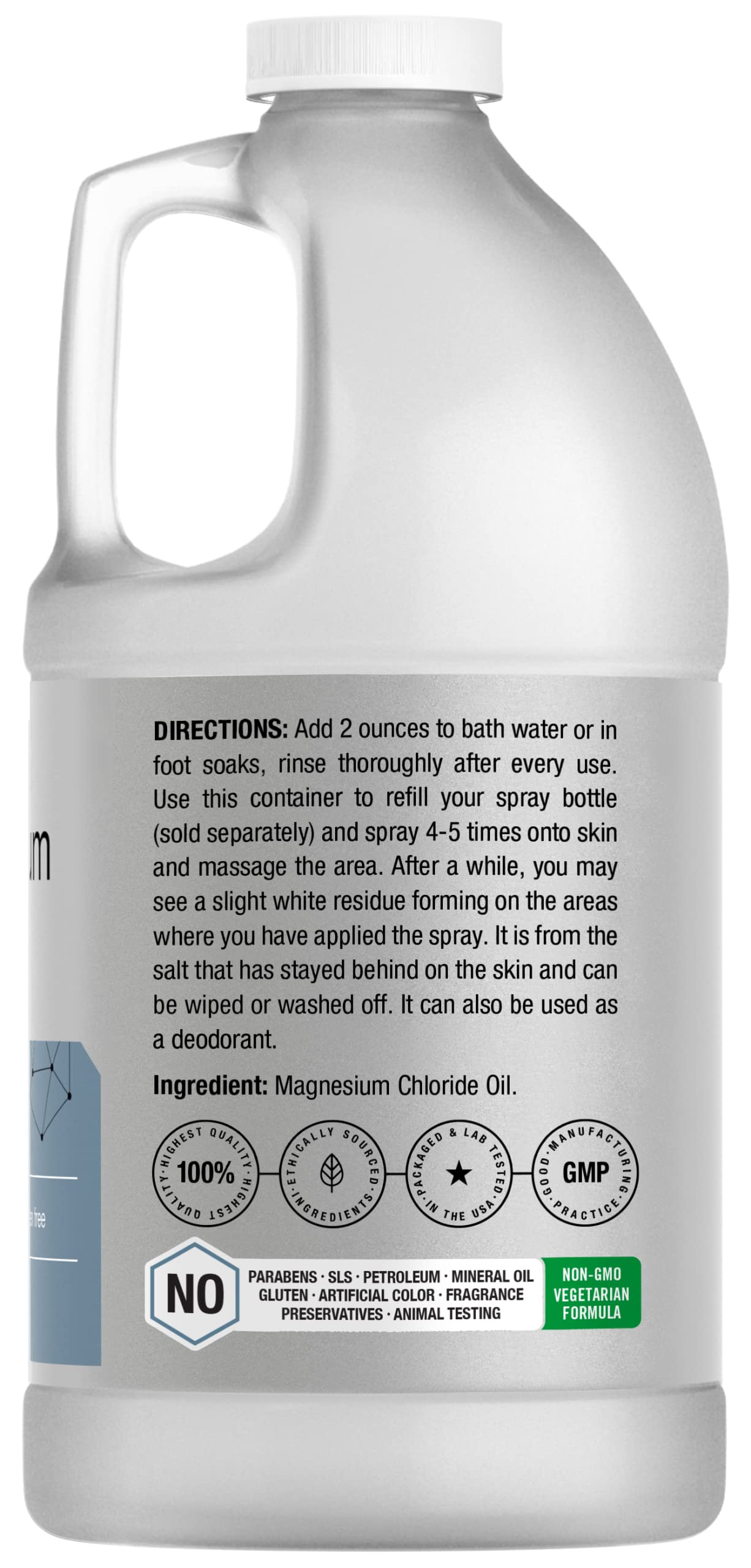 Horbäach Magnesium Oil 64 fl. oz – Therapeutic Grade, Odorless, Vegetarian, Non-GMO, Gluten Free & Paraben Free