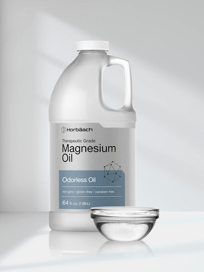 Horbäach Magnesium Oil 64 fl. oz – Therapeutic Grade, Odorless, Vegetarian, Non-GMO, Gluten Free & Paraben Free