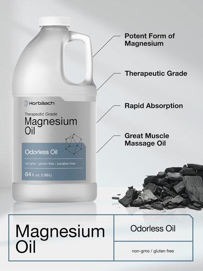 Horbäach Magnesium Oil 64 fl. oz – Therapeutic Grade, Odorless, Vegetarian, Non-GMO, Gluten Free & Paraben Free