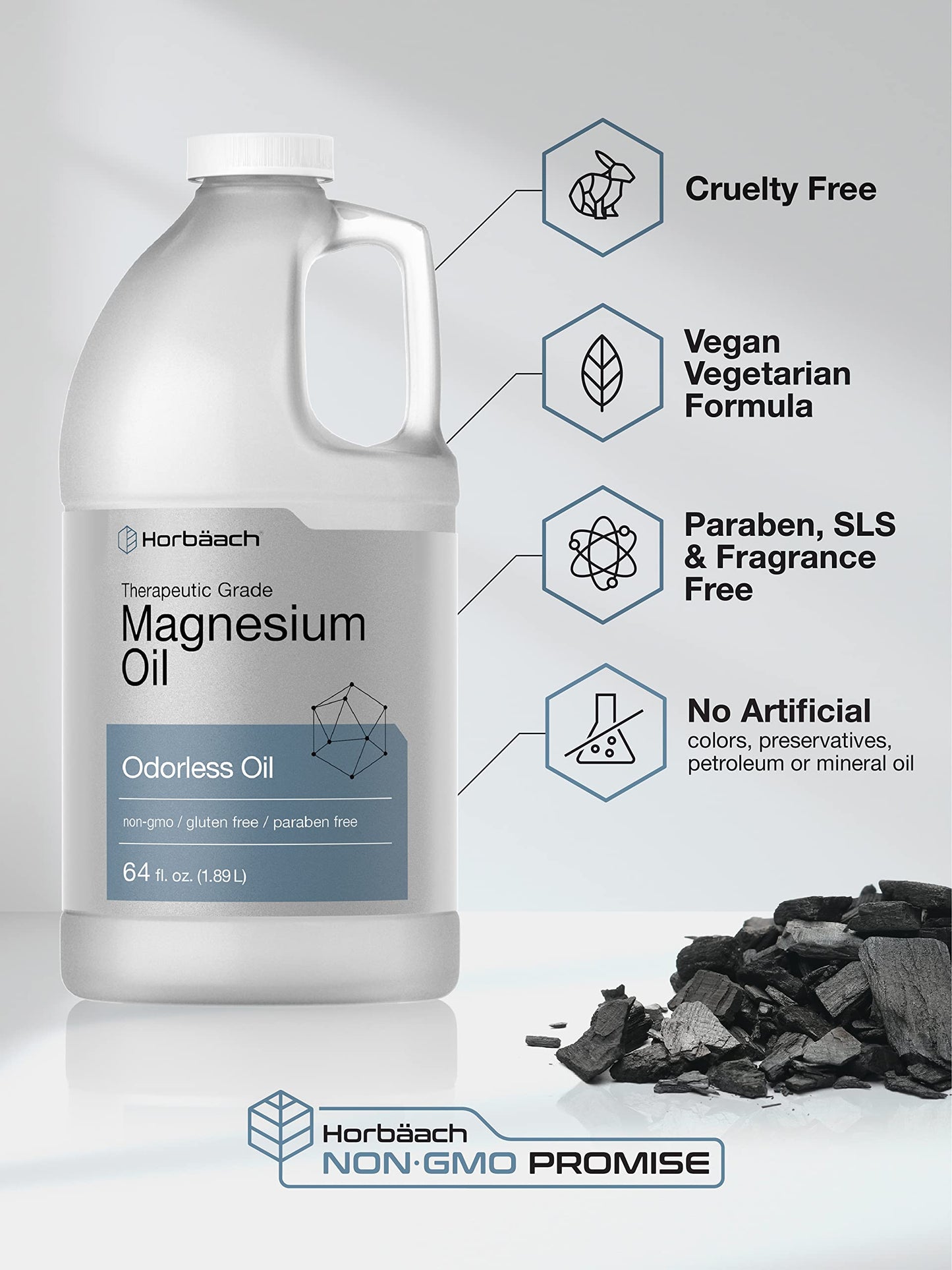 Horbäach Magnesium Oil 64 fl. oz – Therapeutic Grade, Odorless, Vegetarian, Non-GMO, Gluten Free & Paraben Free