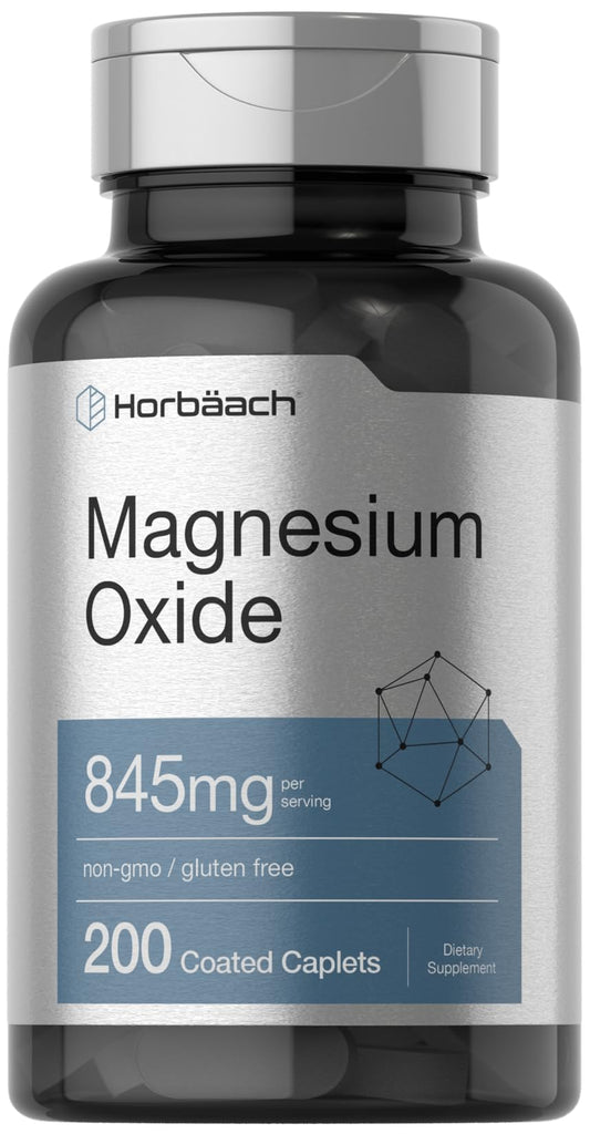 Horbäach Magnesium Oxide | 845 mg | 200 Coated Caplets | Vegetarian, Non-GMO, Gluten Free BritishVita | Premium UK Vitamins & Wellness Supplements