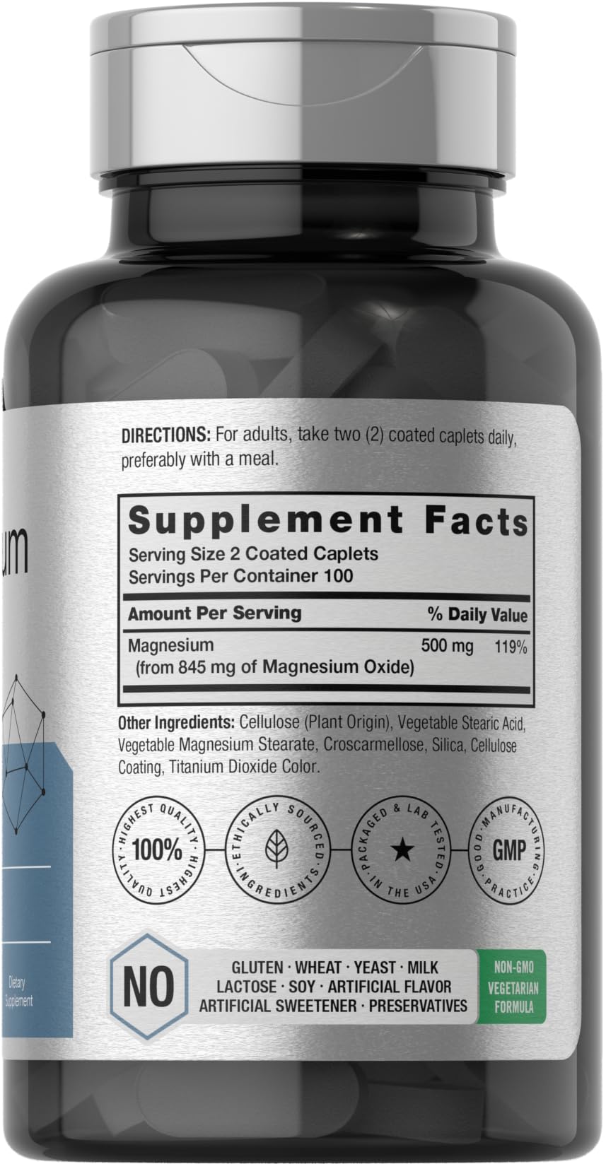Horbäach Magnesium Oxide | 845 mg | 200 Coated Caplets | Vegetarian, Non-GMO, Gluten Free