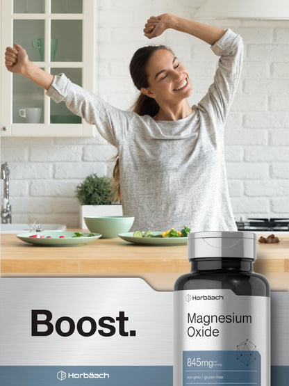 Horbäach Magnesium Oxide | 845 mg | 200 Coated Caplets | Vegetarian, Non-GMO, Gluten Free