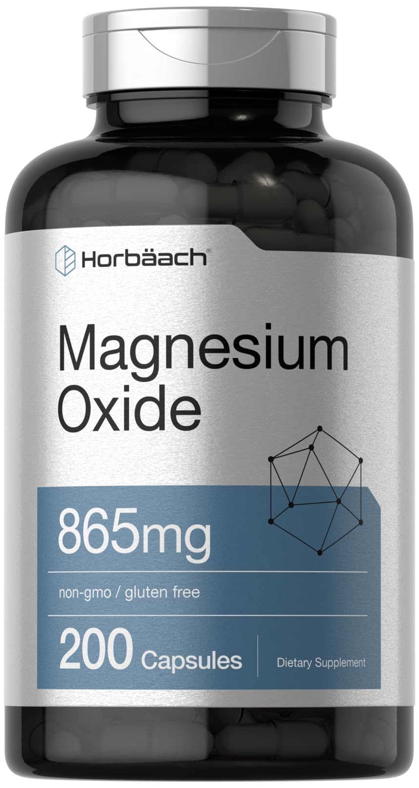 Horbäach Magnesium Oxide 865 mg | 200 Capsules | Non-GMO & Gluten Free