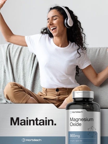 Horbäach Magnesium Oxide 865 mg | 200 Capsules | Non-GMO & Gluten Free