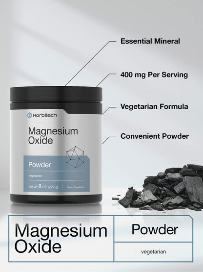 Horbäach Magnesium Oxide Powder 400 mg | 8 oz | Vegetarian, Non-GMO, Gluten Free