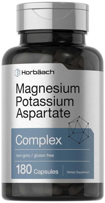 Horbäach Magnesium Potassium Aspartate Complex | 180 Capsules | Non-GMO & Gluten Free Formula