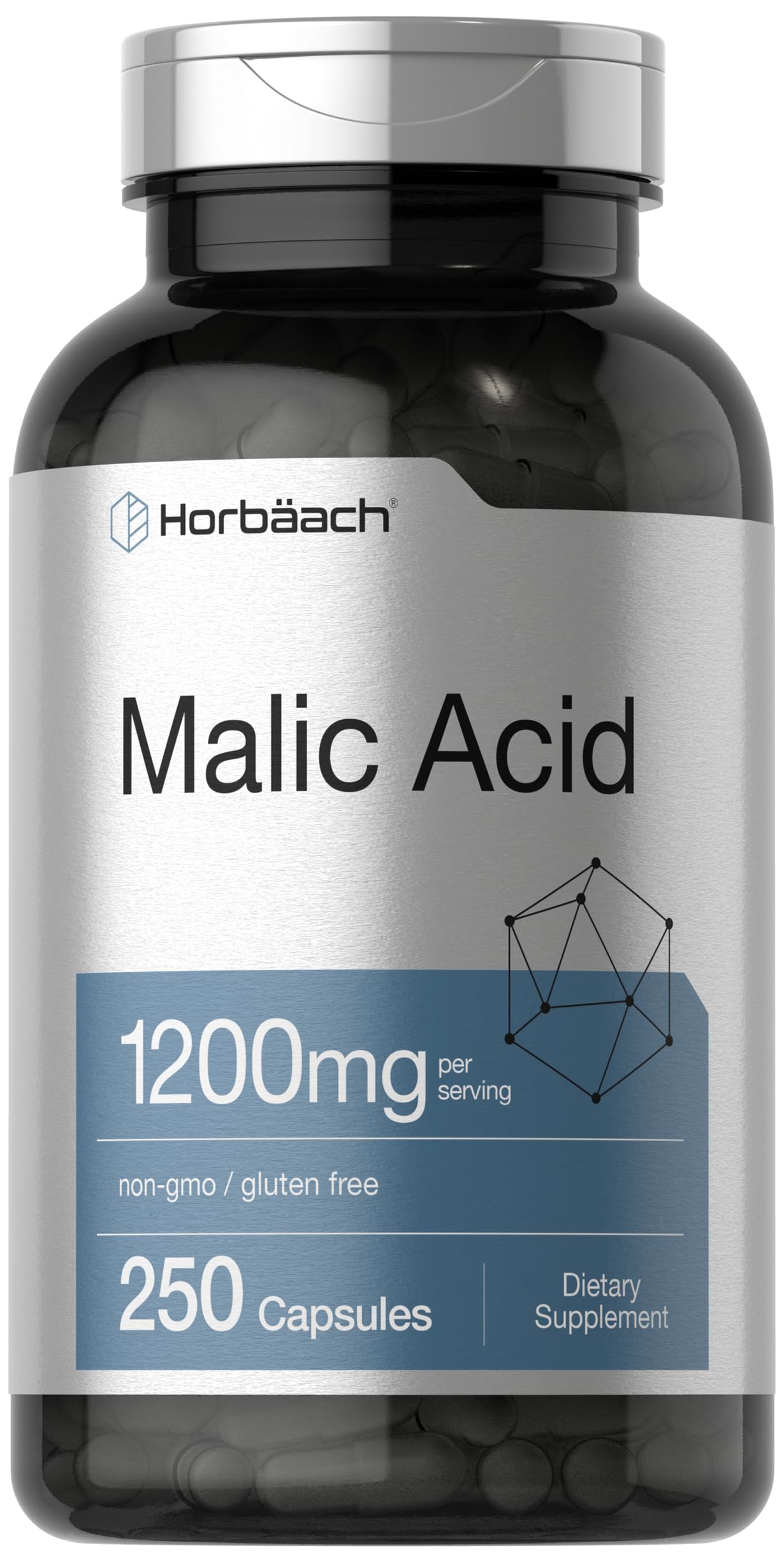 Horbäach Malic Acid Capsules 1200mg | 250 Count | Non-GMO & Gluten Free