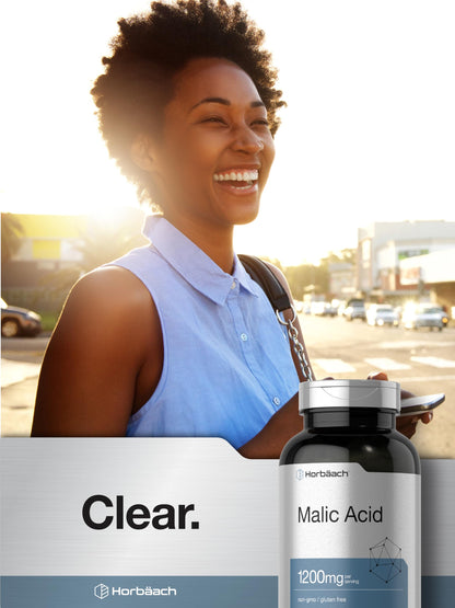 Horbäach Malic Acid Capsules 1200mg | 250 Count | Non-GMO & Gluten Free