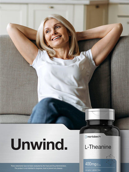 Horbäach L-Theanine Supplement | 400mg | 120 Powder Capsules | Non-GMO & Gluten Free