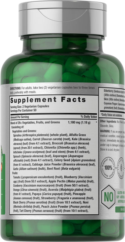 Horbäach Mega Fruits & Veggies Supplement | 100 Capsules | Vegetarian, Non-GMO, Gluten Free